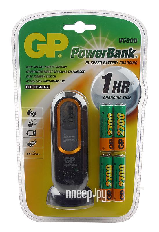 Фотография Зарядное устройство GP PowerBank V600D + 4 ак. AA 2700 mAh (PB60GS270SA-U4 Фото Зарядное устройство GP PowerBank V600D + 4 ак. AA 2700 mAh (PB60GS270SA-U4