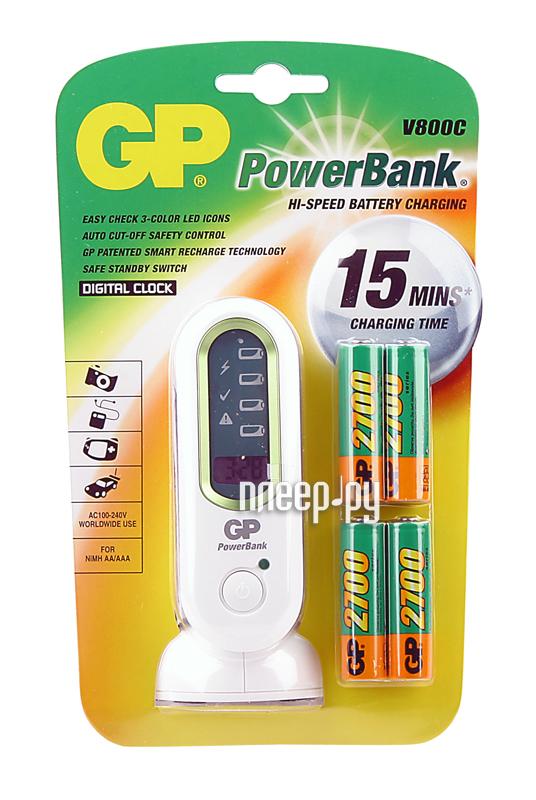 Фотография Зарядное устройство GP PowerBank V800C + 4 ак. AA 2700 mAh (PB80GS270SA-U4 Фото Зарядное устройство GP PowerBank V800C + 4 ак. AA 2700 mAh (PB80GS270SA-U4
