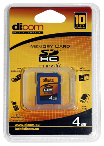 Фотография Карта памяти 4Gb - Dicom High-Capacity Class 6 - Secure Digital Фото Карта памяти 4Gb - Dicom High-Capacity Class 6 - Secure Digital
