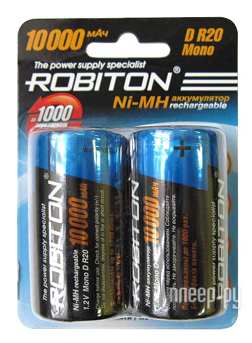 Фотография Аккумулятор D - Robiton R20 10000 mAh Ni-MH бочка (2 шт Фото Аккумулятор D - Robiton R20 10000 mAh Ni-MH бочка (2 шт